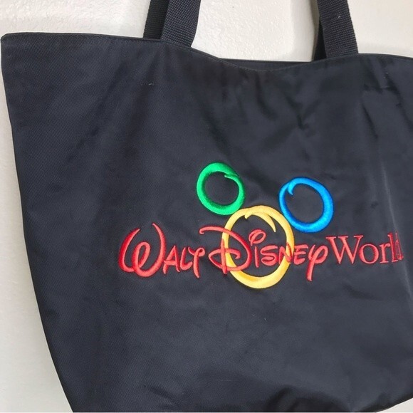 Walt Disney World Embroidered Mickey Mouse Head Outline Black Tote Bag Top Zip - Picture 2 of 15